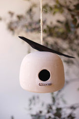 Clay Birdhouse Hanging Ornament with Wood Bird - product photo 3