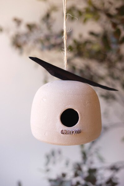 Clay Birdhouse Ornaments with Wood Birds - Set of 2 - product photo 1
