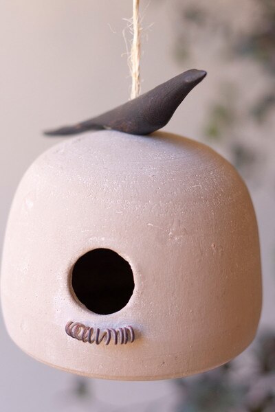 Clay Birdhouse Ornaments with Wood Birds - Set of 2 - product photo 2