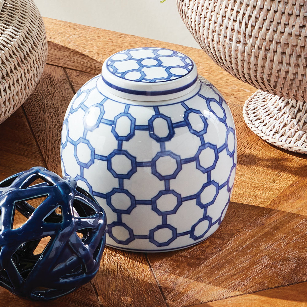Blue and White Ceramic Lidded Decorative Jar - product photo 5