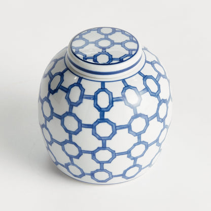 Blue and White Ceramic Lidded Decorative Jar - product photo 2
