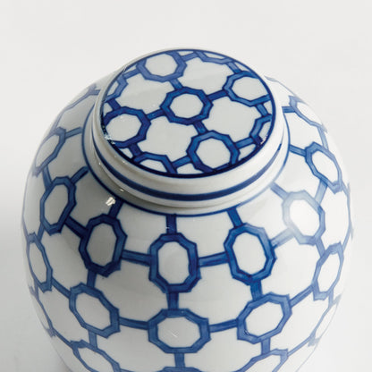 Blue and White Ceramic Lidded Decorative Jar - product photo 3