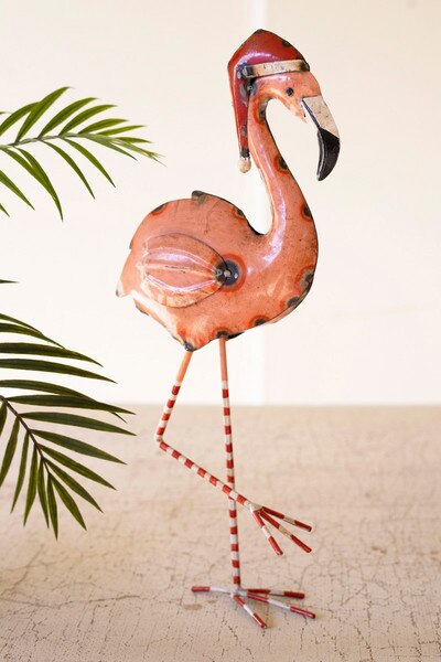 Painted Recycled Metal Christmas Flamingo - product photo 1