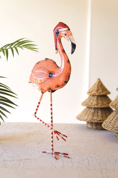 Painted Recycled Metal Christmas Flamingo - product photo 2