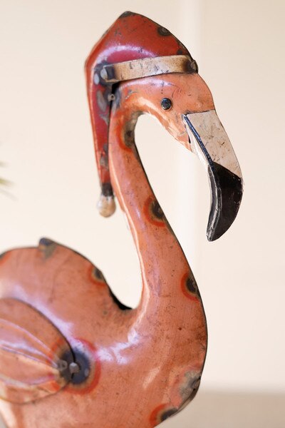 Painted Recycled Metal Christmas Flamingo - product photo 4