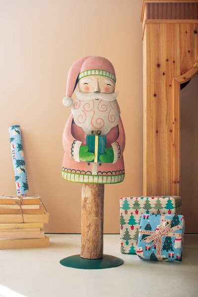 Painted Metal Santa Figurine with Wood Base - product photo 6