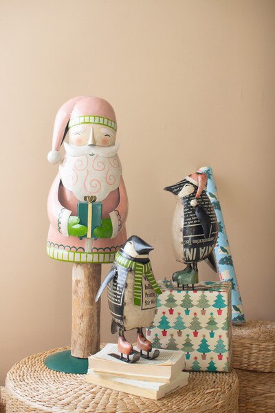 Painted Metal Santa Figurine with Wood Base - product photo 2