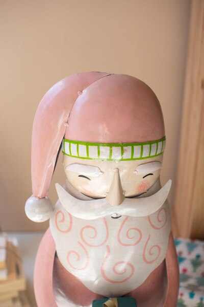 Painted Metal Santa Figurine with Wood Base - product photo 4